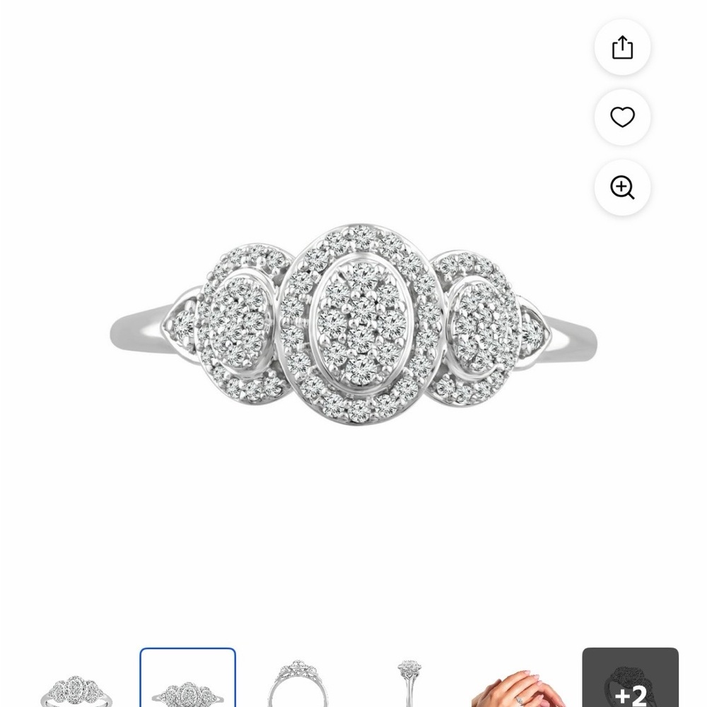 10K White Gold Three-Cluster Oval Halo Diamond Ring .25ct - Picture 2 of 7